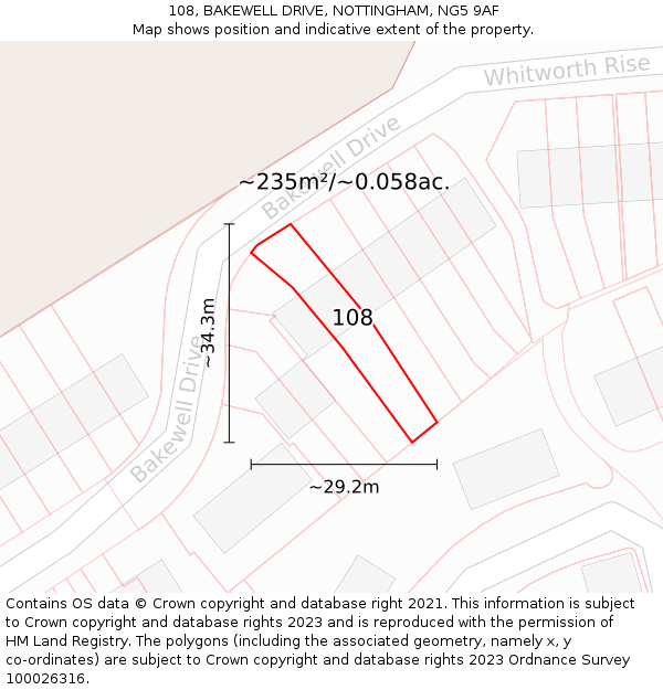 108, BAKEWELL DRIVE, NOTTINGHAM, NG5 9AF: Plot and title map