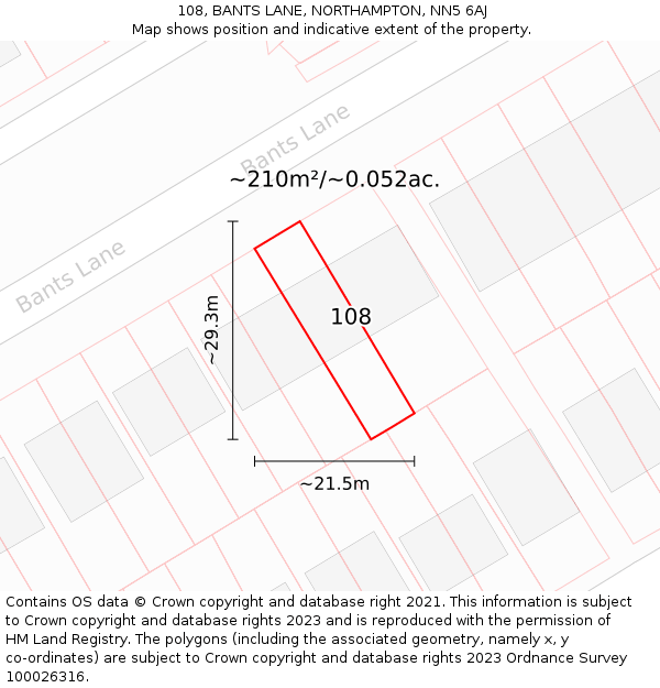 108, BANTS LANE, NORTHAMPTON, NN5 6AJ: Plot and title map