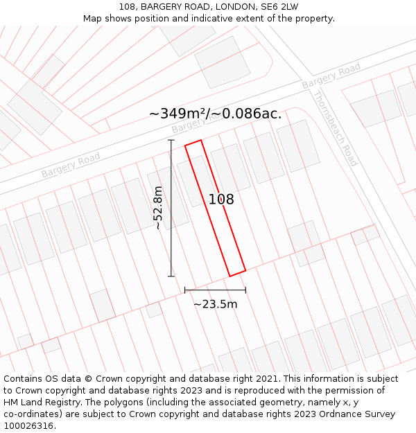 108, BARGERY ROAD, LONDON, SE6 2LW: Plot and title map