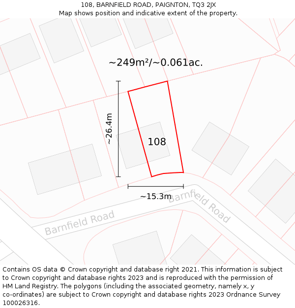108, BARNFIELD ROAD, PAIGNTON, TQ3 2JX: Plot and title map