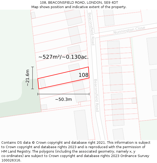 108, BEACONSFIELD ROAD, LONDON, SE9 4DT: Plot and title map