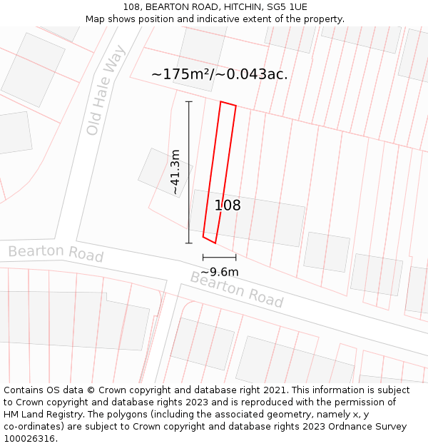 108, BEARTON ROAD, HITCHIN, SG5 1UE: Plot and title map