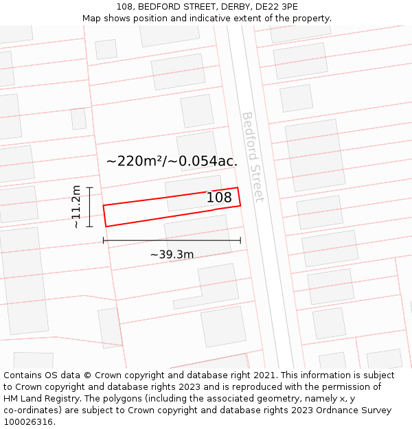 108, BEDFORD STREET, DERBY, DE22 3PE: Plot and title map