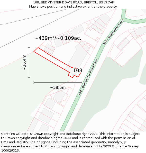 108, BEDMINSTER DOWN ROAD, BRISTOL, BS13 7AF: Plot and title map
