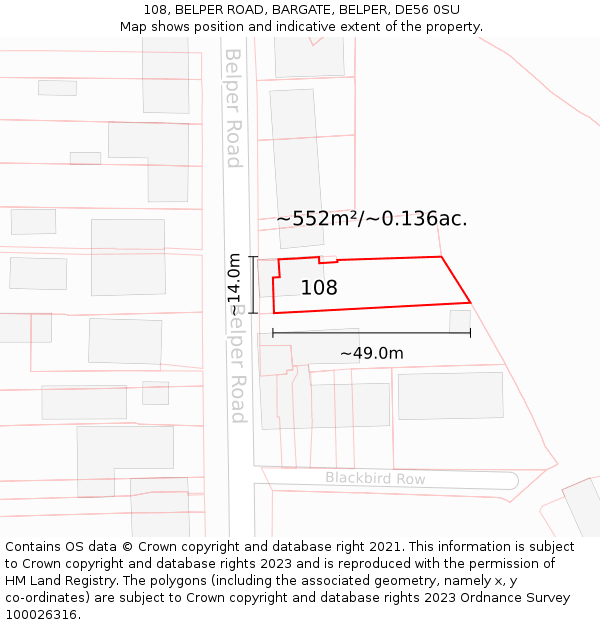 108, BELPER ROAD, BARGATE, BELPER, DE56 0SU: Plot and title map