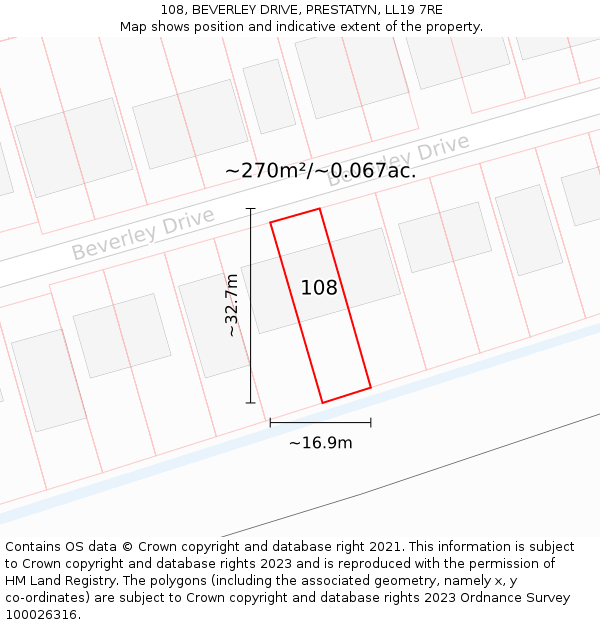 108, BEVERLEY DRIVE, PRESTATYN, LL19 7RE: Plot and title map