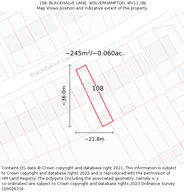 108, BLACKHALVE LANE, WOLVERHAMPTON, WV11 1BJ: Plot and title map