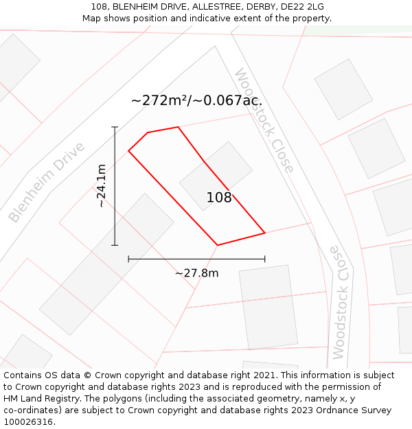 108, BLENHEIM DRIVE, ALLESTREE, DERBY, DE22 2LG: Plot and title map