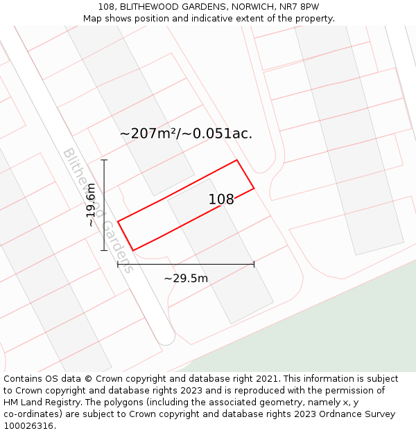 108, BLITHEWOOD GARDENS, NORWICH, NR7 8PW: Plot and title map
