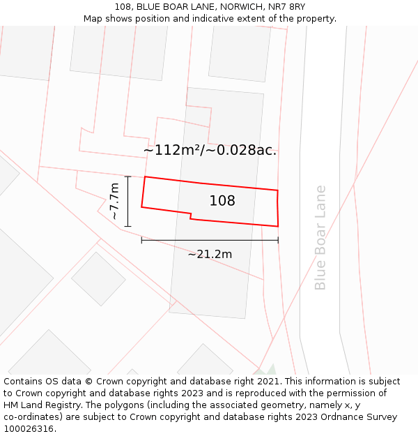 108, BLUE BOAR LANE, NORWICH, NR7 8RY: Plot and title map