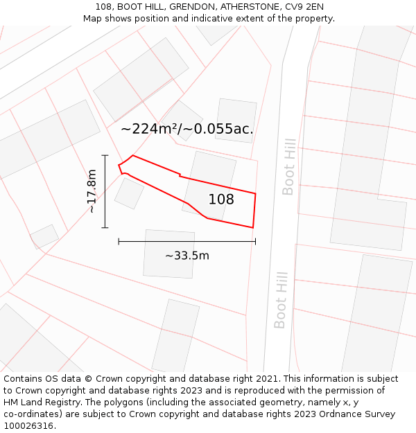 108, BOOT HILL, GRENDON, ATHERSTONE, CV9 2EN: Plot and title map