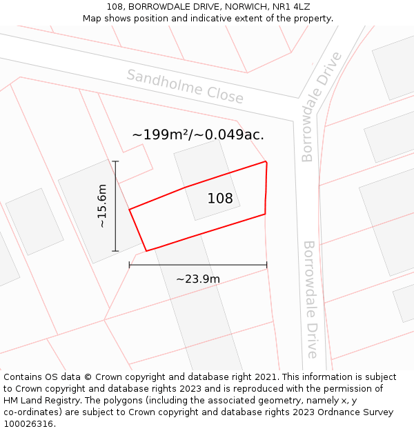 108, BORROWDALE DRIVE, NORWICH, NR1 4LZ: Plot and title map