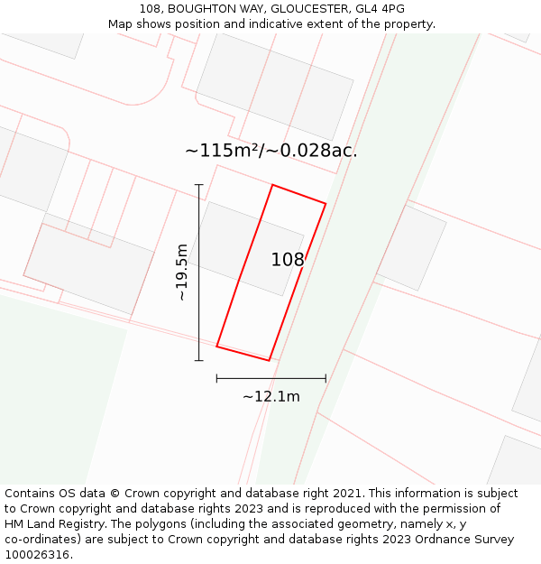 108, BOUGHTON WAY, GLOUCESTER, GL4 4PG: Plot and title map