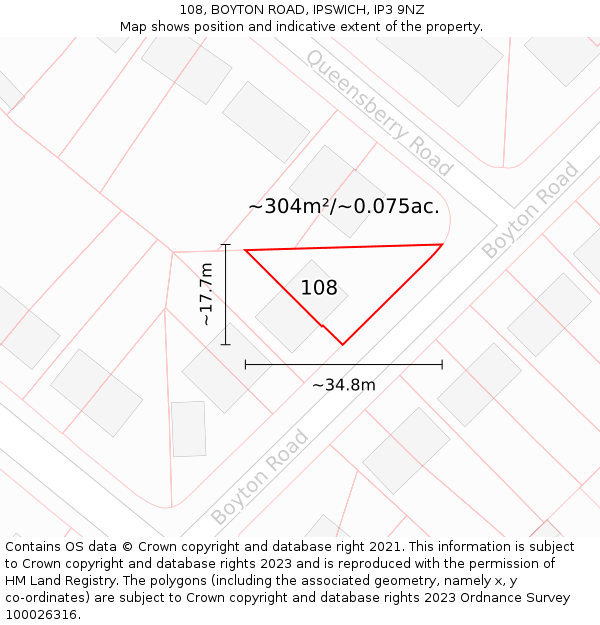 108, BOYTON ROAD, IPSWICH, IP3 9NZ: Plot and title map