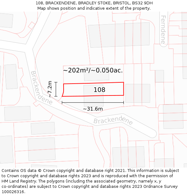 108, BRACKENDENE, BRADLEY STOKE, BRISTOL, BS32 9DH: Plot and title map