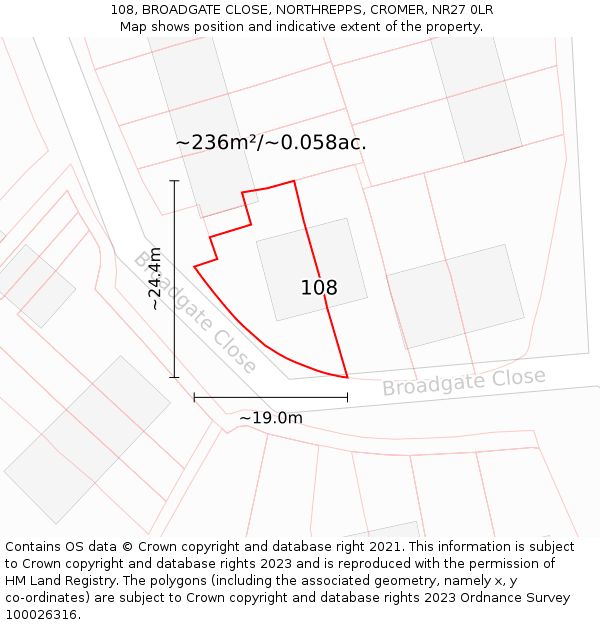 108, BROADGATE CLOSE, NORTHREPPS, CROMER, NR27 0LR: Plot and title map