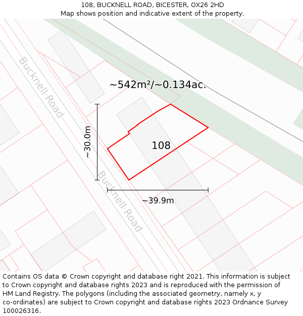 108, BUCKNELL ROAD, BICESTER, OX26 2HD: Plot and title map
