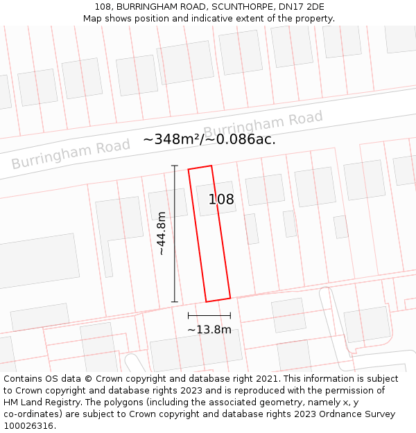 108, BURRINGHAM ROAD, SCUNTHORPE, DN17 2DE: Plot and title map