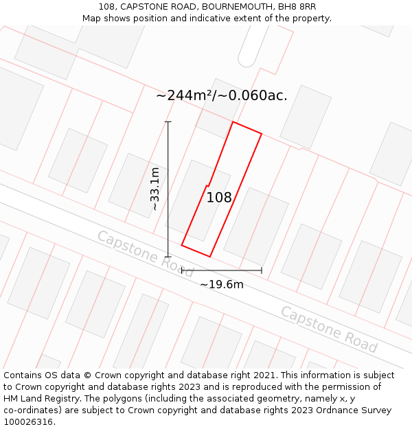 108, CAPSTONE ROAD, BOURNEMOUTH, BH8 8RR: Plot and title map
