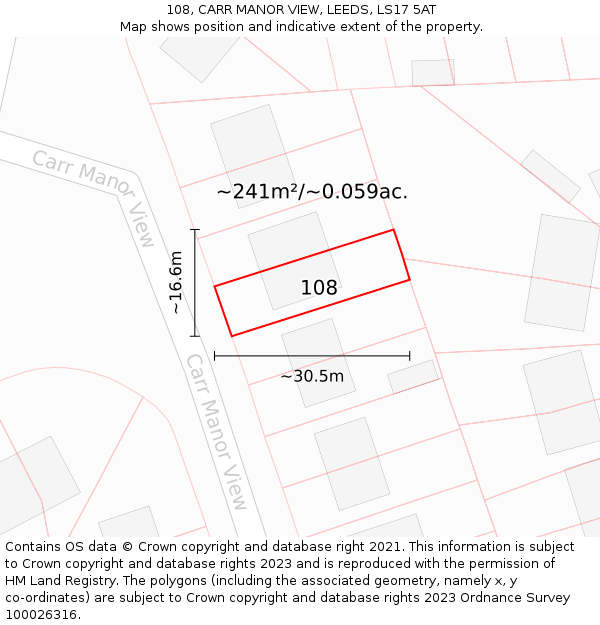 108, CARR MANOR VIEW, LEEDS, LS17 5AT: Plot and title map