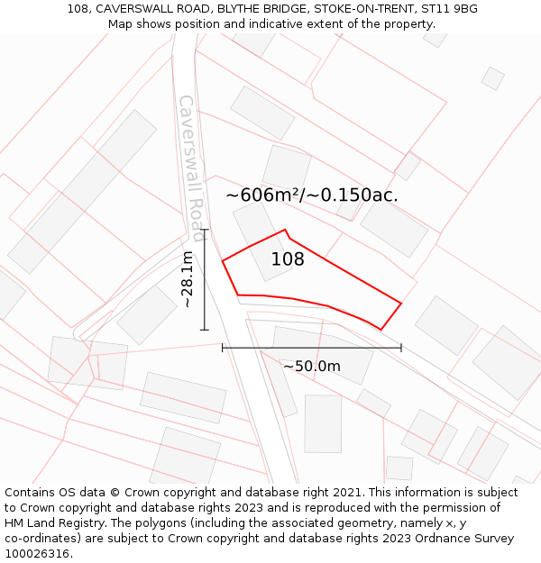 108, CAVERSWALL ROAD, BLYTHE BRIDGE, STOKE-ON-TRENT, ST11 9BG: Plot and title map