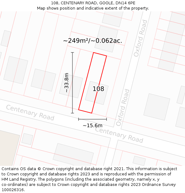 108, CENTENARY ROAD, GOOLE, DN14 6PE: Plot and title map
