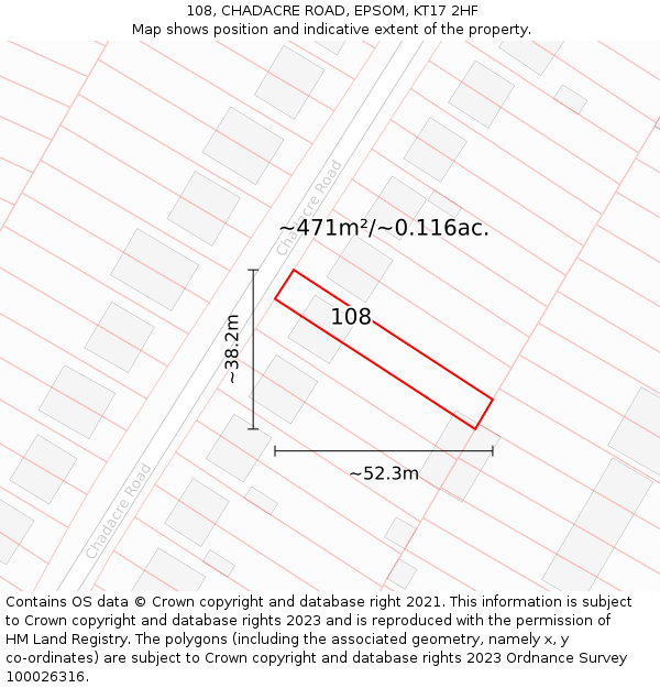 108, CHADACRE ROAD, EPSOM, KT17 2HF: Plot and title map