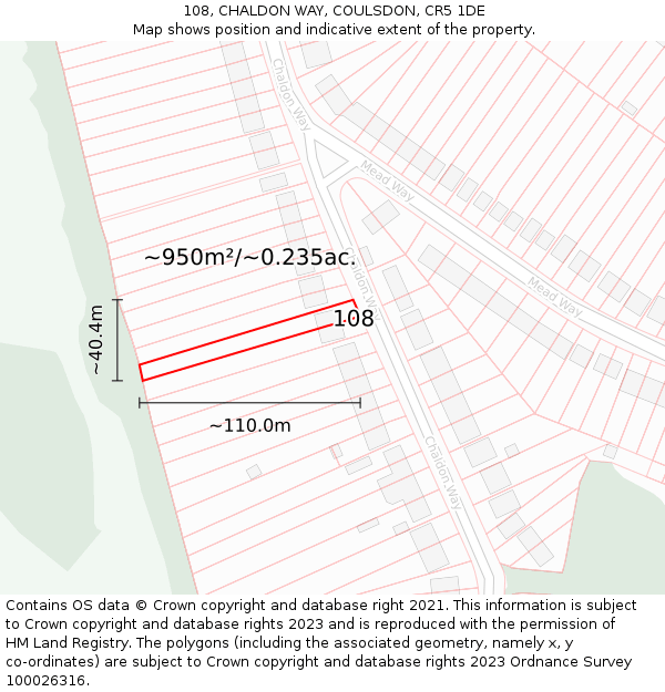 108, CHALDON WAY, COULSDON, CR5 1DE: Plot and title map