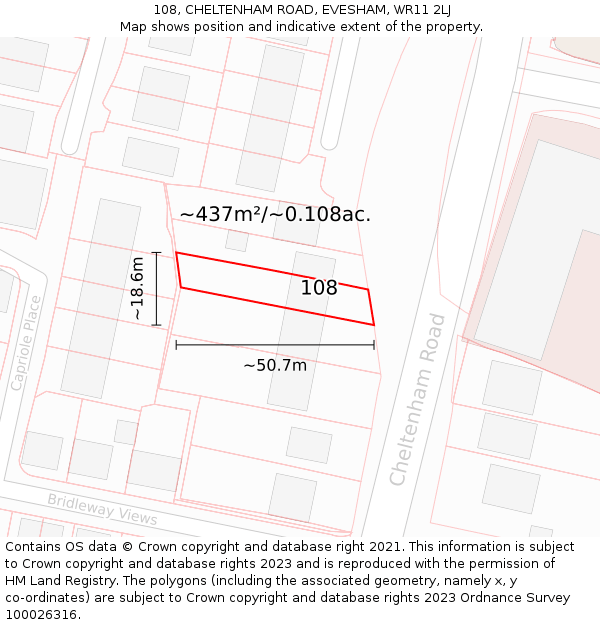 108, CHELTENHAM ROAD, EVESHAM, WR11 2LJ: Plot and title map