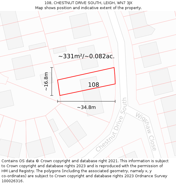 108, CHESTNUT DRIVE SOUTH, LEIGH, WN7 3JX: Plot and title map