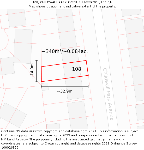 108, CHILDWALL PARK AVENUE, LIVERPOOL, L16 0JH: Plot and title map