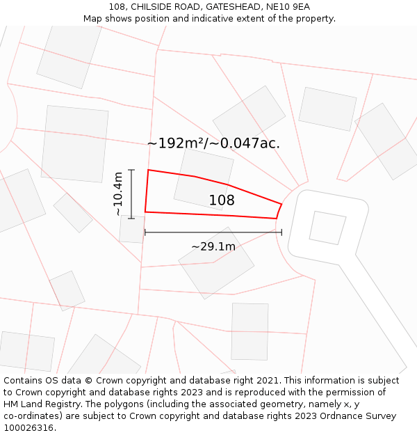 108, CHILSIDE ROAD, GATESHEAD, NE10 9EA: Plot and title map