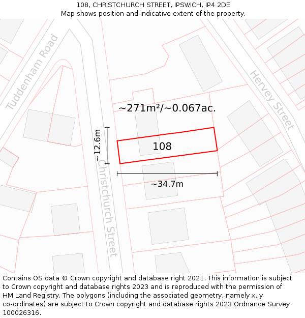 108, CHRISTCHURCH STREET, IPSWICH, IP4 2DE: Plot and title map