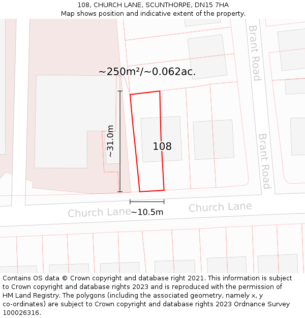 108, CHURCH LANE, SCUNTHORPE, DN15 7HA: Plot and title map
