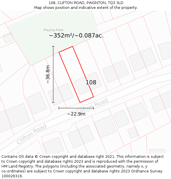 108, CLIFTON ROAD, PAIGNTON, TQ3 3LD: Plot and title map