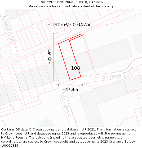 108, COLERIDGE DRIVE, RUISLIP, HA4 8GW: Plot and title map