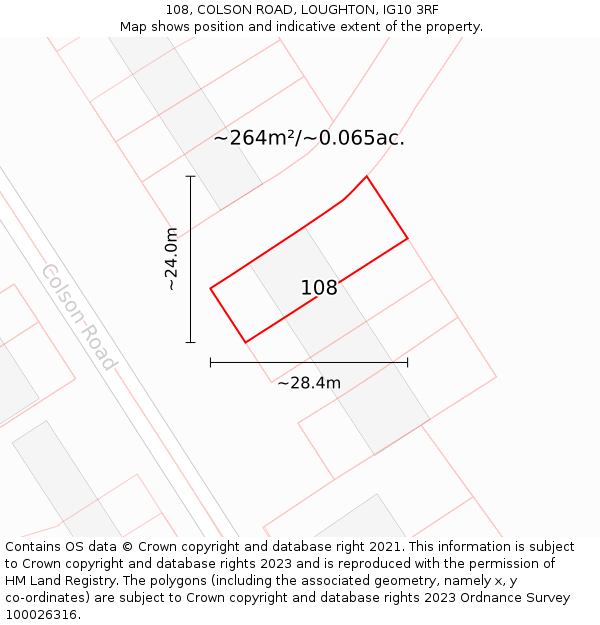 108, COLSON ROAD, LOUGHTON, IG10 3RF: Plot and title map