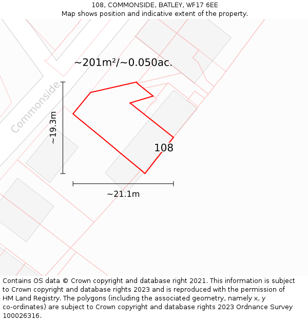 108, COMMONSIDE, BATLEY, WF17 6EE: Plot and title map