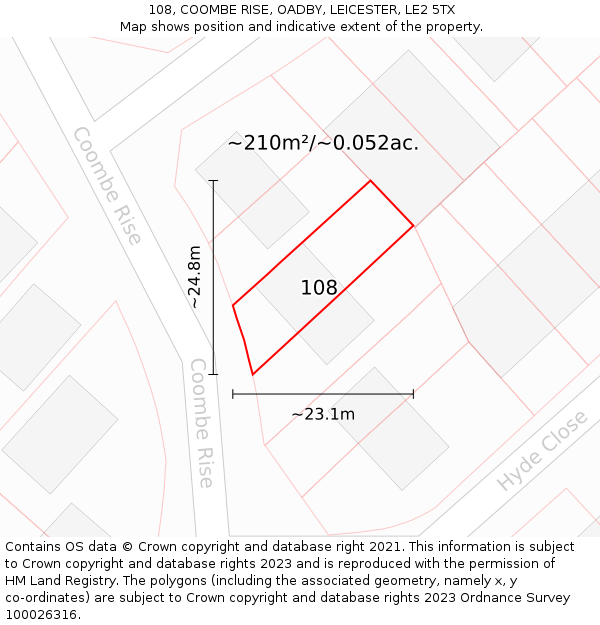 108, COOMBE RISE, OADBY, LEICESTER, LE2 5TX: Plot and title map