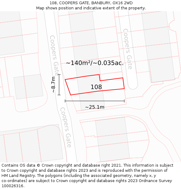 108, COOPERS GATE, BANBURY, OX16 2WD: Plot and title map