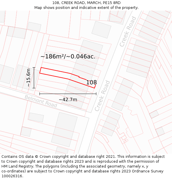 108, CREEK ROAD, MARCH, PE15 8RD: Plot and title map