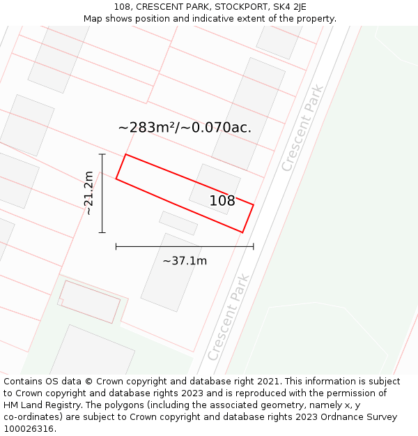 108, CRESCENT PARK, STOCKPORT, SK4 2JE: Plot and title map