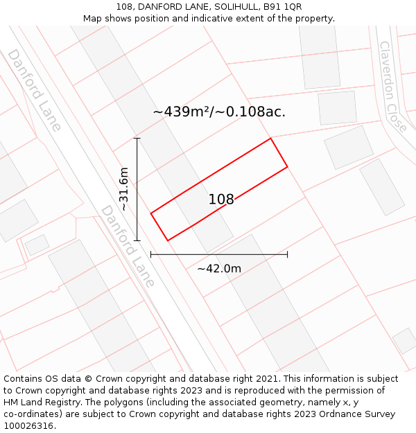 108, DANFORD LANE, SOLIHULL, B91 1QR: Plot and title map