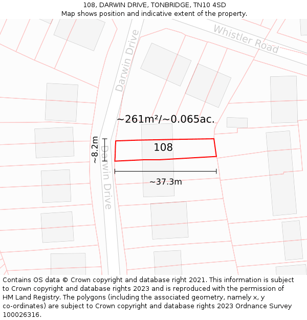 108, DARWIN DRIVE, TONBRIDGE, TN10 4SD: Plot and title map