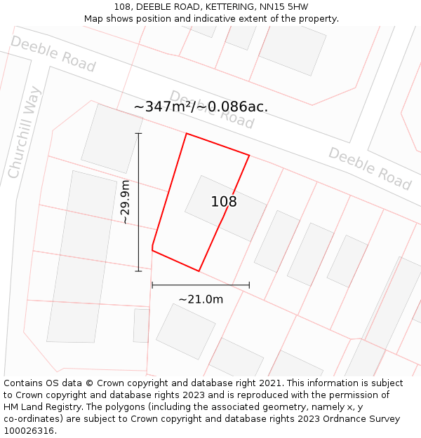 108, DEEBLE ROAD, KETTERING, NN15 5HW: Plot and title map