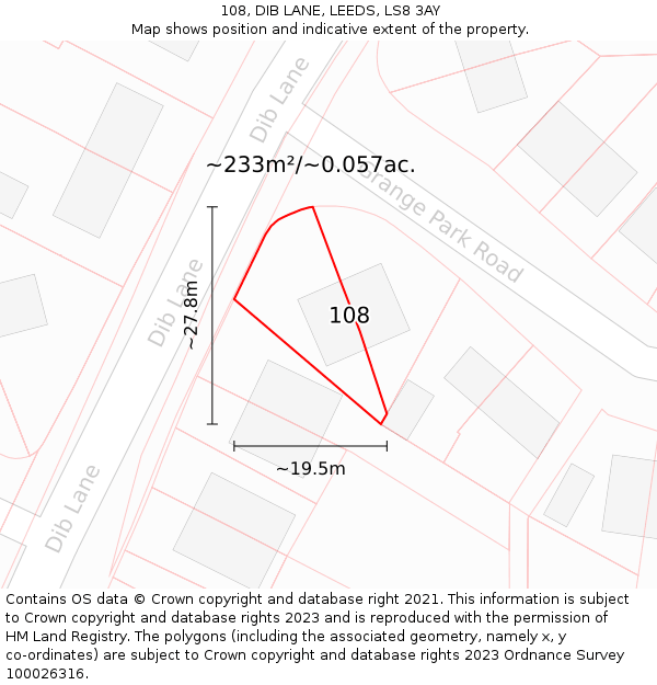 108, DIB LANE, LEEDS, LS8 3AY: Plot and title map