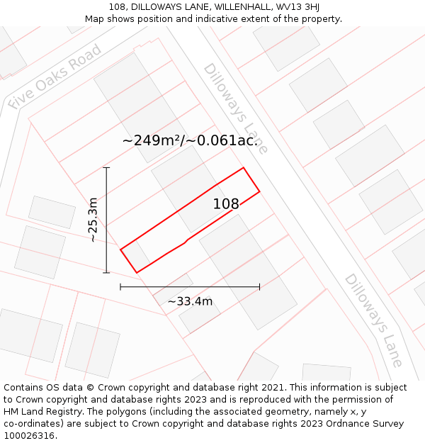 108, DILLOWAYS LANE, WILLENHALL, WV13 3HJ: Plot and title map