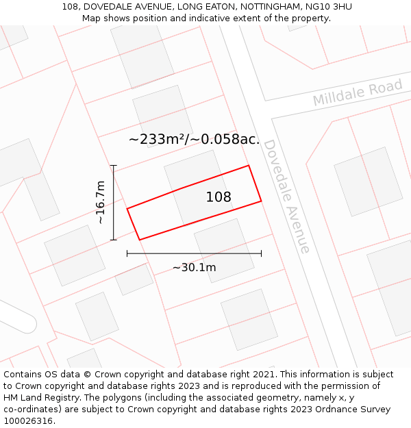 108, DOVEDALE AVENUE, LONG EATON, NOTTINGHAM, NG10 3HU: Plot and title map