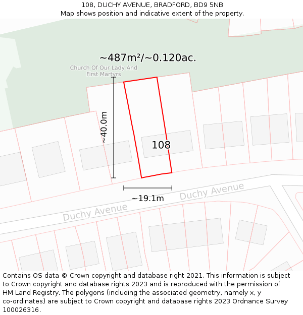 108, DUCHY AVENUE, BRADFORD, BD9 5NB: Plot and title map
