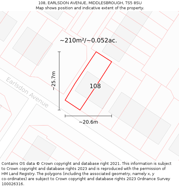 108, EARLSDON AVENUE, MIDDLESBROUGH, TS5 8SU: Plot and title map
